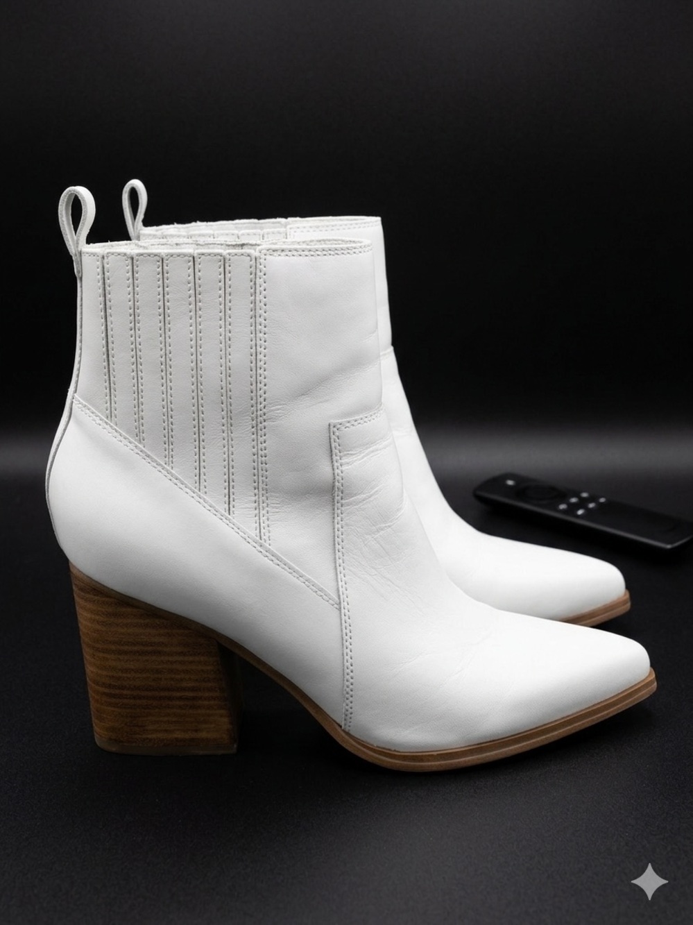 Marc Fisher White Leather Ankle Boots with Stacked Wood Heel